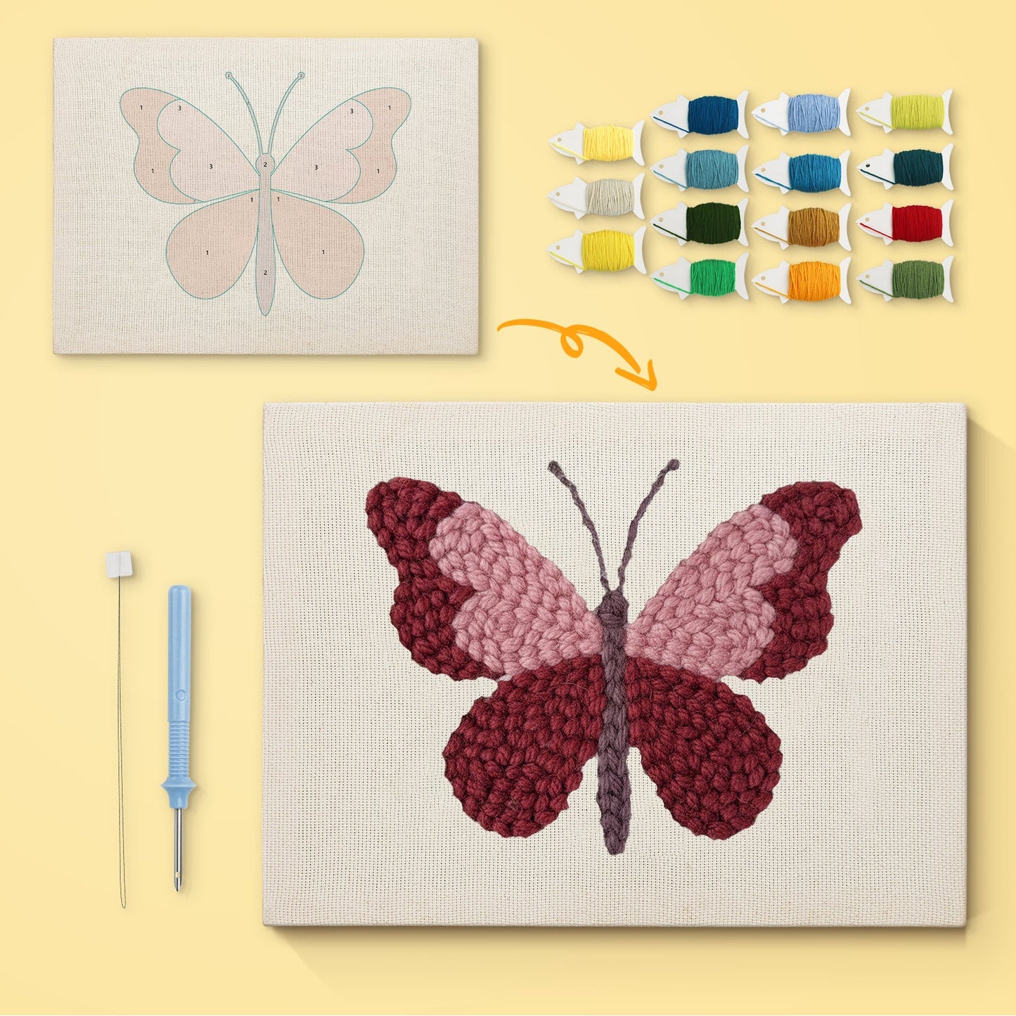 Purple Butterfly - Punch Needle