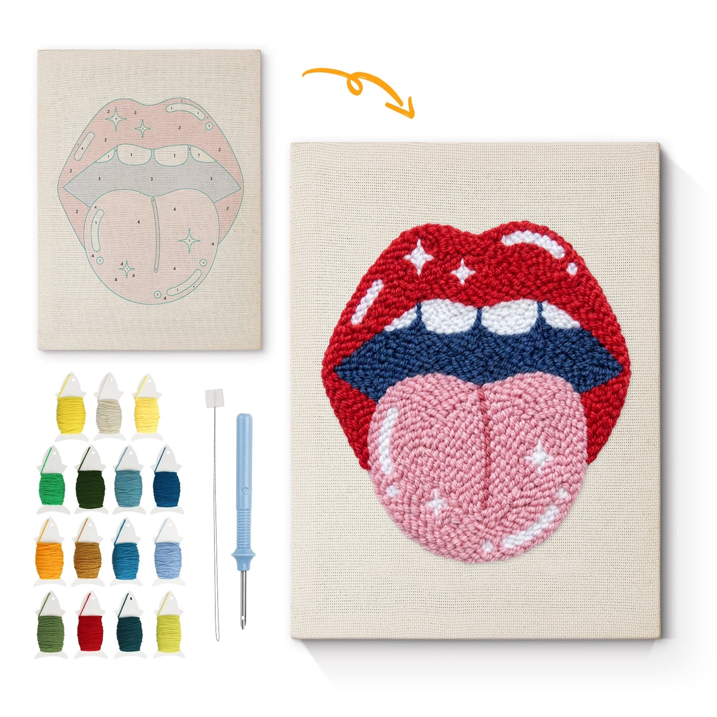 Playful Lips and Tongue - Punch Needle