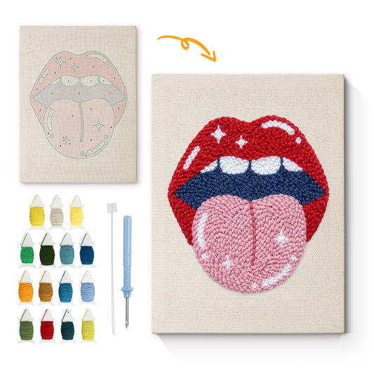 Playful Lips and Tongue - Punch Needle