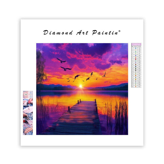 Tranquil Lake Sunset - Diamond Painting