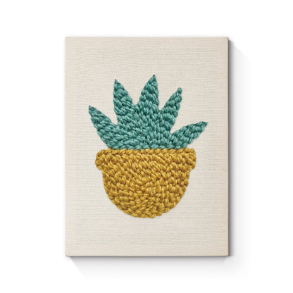 Yellow Pot with Green Plant - Punch Needle
