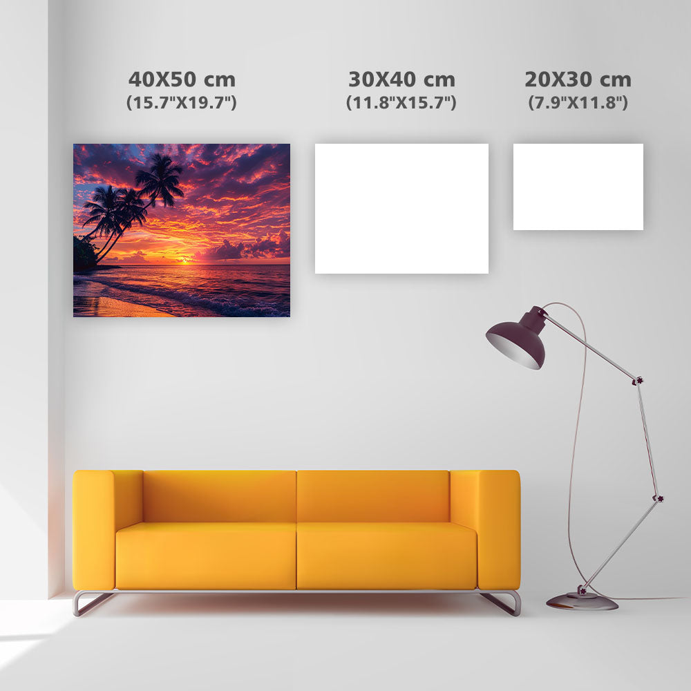 Sunset Palm Shore - Diamond Painting