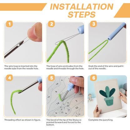 Blue Cactus in Pot - Punch Needle