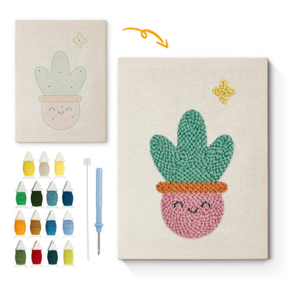 Happy Cactus with Stars - Punch Needle
