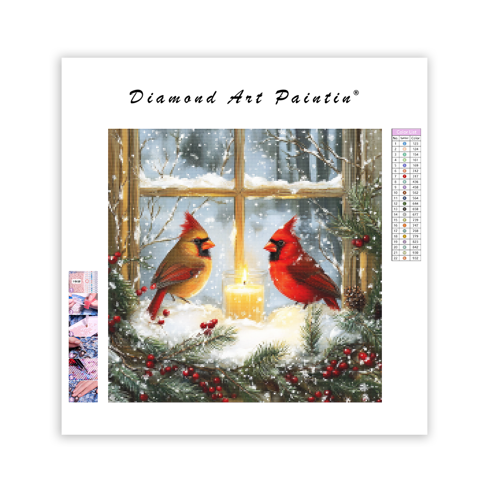 Winter Cardinals by the Window - Diamond Painting