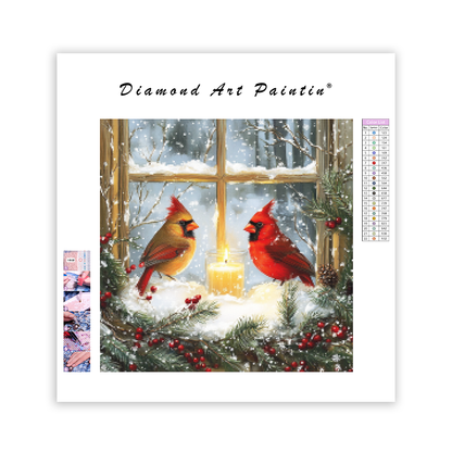 Winter Cardinals by the Window - Diamond Painting