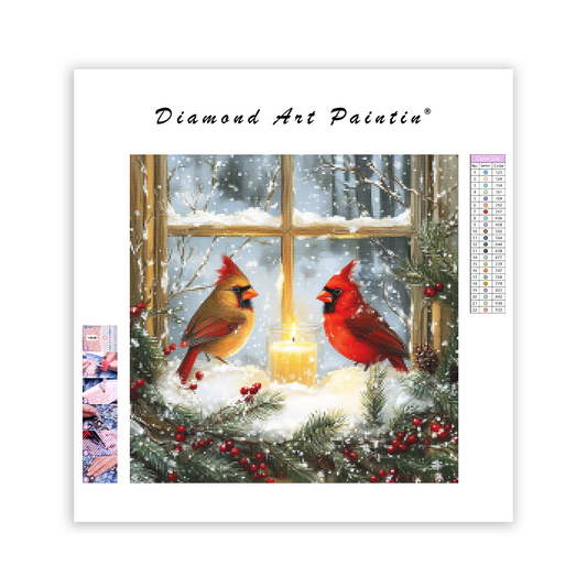 Winter Cardinals by the Window - Diamond Painting