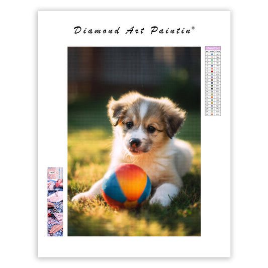 Puppy Playing with Ball - Diamond Painting