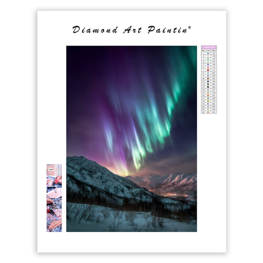 Northern Lights over Snowy Hills - Diamond Painting