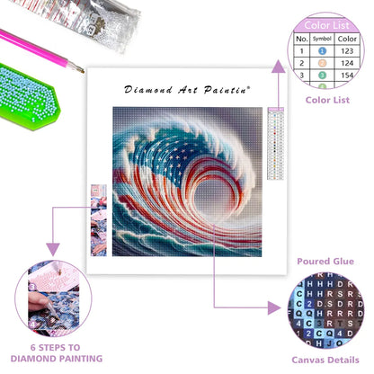 American Flag In Ocean Wave - Diamond Painting