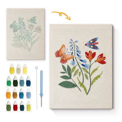 Colorful Flowers with Butterflies - Punch Needle