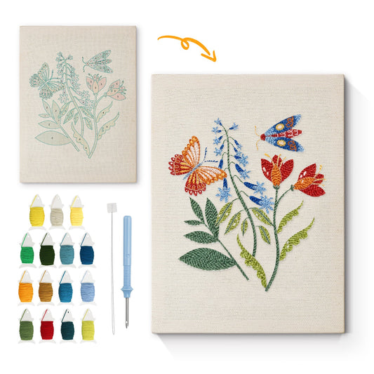 Colorful Flowers with Butterflies - Punch Needle